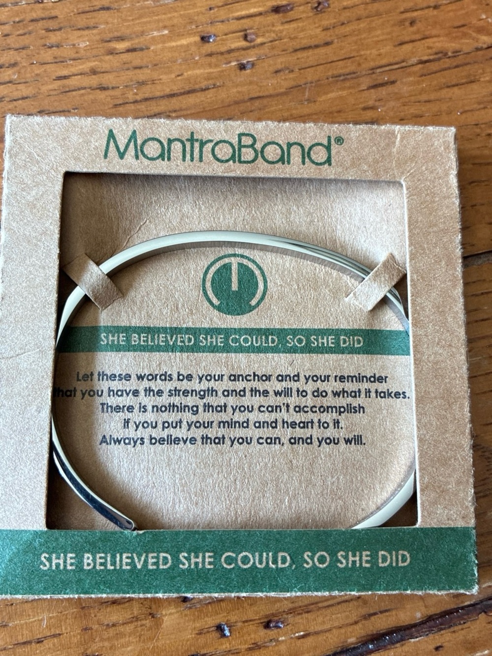 MantraBand Silver and White 'She Believed She Could' Cuff Bracelet